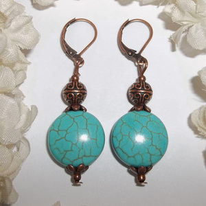 Turquoise Blue & Copper Earring Handmade NWT 4729
